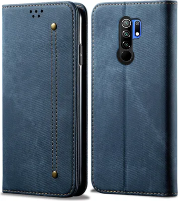 Image de Etui Redmi 9, Etui portefeuille en cuir avec fermeture magnétique et fonction stand pour Xiaomi Redmi 9 Bleu