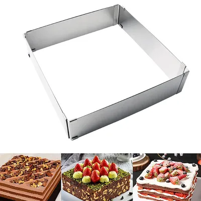 Produktbild von Verstellbarer Mousse-Ring aus Edelstahl – rechteckiger Kuchenring, ausziehbar 15–28 cm, quadratische Backform für Kuchen & Torten