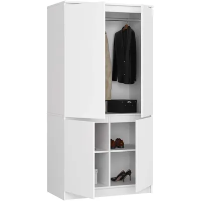 Produktbild von Kleiderschrank S90 90cm Garderobe 4 Türen Schrank 4 Fächer 180cm hoch 51cm tief CLP