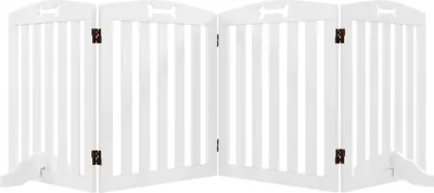 Zdjęcie produktu dla PawHut 4-częściowa barierka dla psa, 207,5 x 61 cm Składana bramka ochronna z 2 podporami, wolnostojąca bramka dla psa, bramka schodowa dla średnich psów, do przedpokoju, schodów, biała