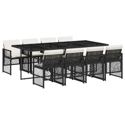 Obrázek produktu pro vidaXL 9dílný zahradní jídelní set s polštáři Black Poly Rattan