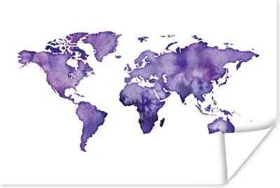 Produktbild von MuchoWow® Poster Weltkarte - Aquarell - Violett 120x80 cm - Bilder