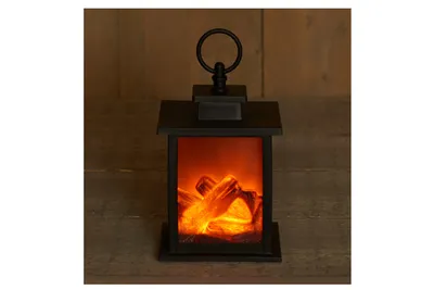 Produktbild von Sfeerhaard schwarze LED Kamin Laterne mit Timer - 12x12x18,5cm Dekoration