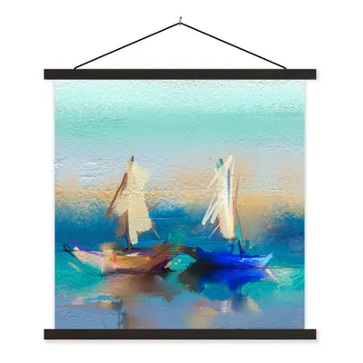 Produktbild von MuchoWow® Textilposter Gemälde - Ölfarbe - Boot - Abstrakt 60x60 cm mit schwarzem Rahmen - Posteraufhänger