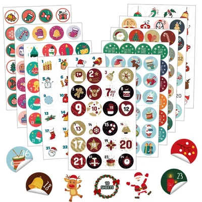 Produktbild von Adventskalender Zahlen Aufkleber 240 Stück, Weihnachten Kalender Sticker 1-24, Selbstklebend Dekoration Etiketten
