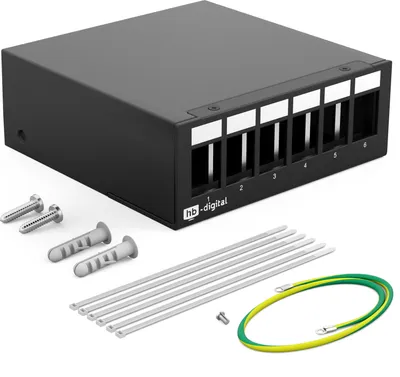 Produktbild von hb-digital Patch Panel 6 Port für Keystone Module Netzwerk Switch Gehäuse schwarz