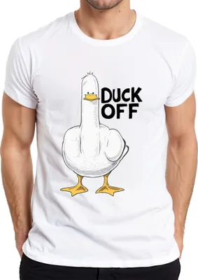 Immagine prodotto di Duck Off, papera impertinente, dito medio sarcastico, regalo divertente, t-shirt da uomo, bianco, L