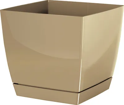Produktbild von Blumentopf viereckig Coubi mit Untersetzer 13,5 cm beige glänzend