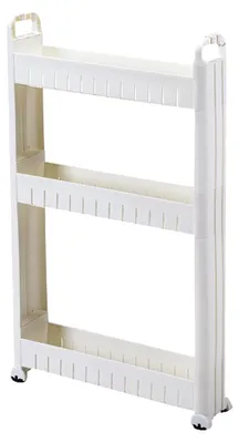 Image de Étagère étroite à 3/5 niveaux, chariot à roulettes, chariot de cuisine, étagère de rangement mobile pour la cuisine et le bureau, en plastique, blanc, 10 cm de large, 3 niveaux