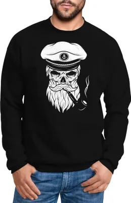 Produktbild von Herren Sweatshirt Totenkopf Kapitän Captain Skull Bard Hipster Seemann Pullover Neverless® schwarz M