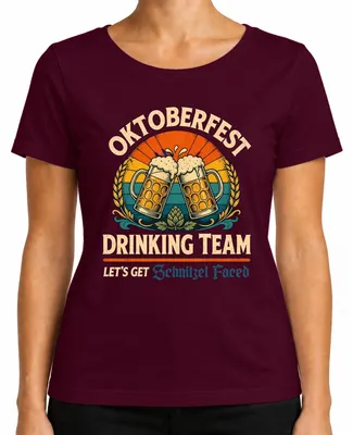 Productafbeelding van Drinkteam T-shirt, traditionele kleding (Trachten), lederhosen, dirndl, dames T-shirt, bordeauxrood, maat M