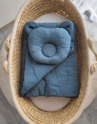 Obrázok produktu pre Prikrývka s vankúšom Teddy MUSLIN - 2ks sada - pastelová modrá