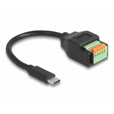 Produktbild von Delock USB 2.0 Kabel USB Type-C Stecker zu Terminalblock Adapter mit Drucktaster 15 cm
