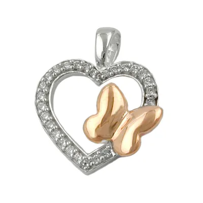 Produktbild von Anhänger 15x17mm Herz/Schmetterling bicolor Silber 925 silber 15x17mm