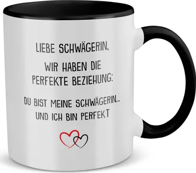 Produktbild von 22Feels Schwägerin Geschenk Hochzeit Idee Frauen Tasse Weihnachten Geburtstag Haferl Kaffeetasse (Weiss-Schwarz)