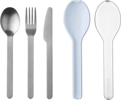 Produktbild von Edelstahl-Reisebesteck-Set 3-teilig mit Messer, Gabel, Löffel