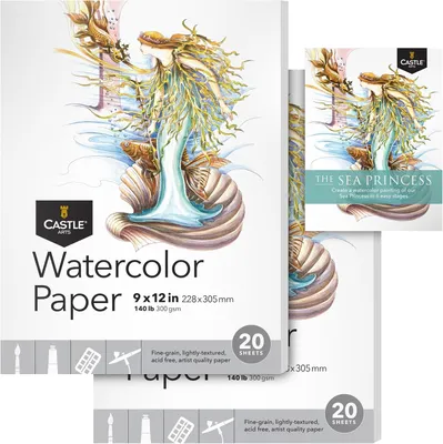 Productafbeelding van Art Supplies Aquarel schetsblok papier 9 x 12 inch | 2-pack | 20 vellen elk | Robuust en veerkrachtig (300 g/m²/140 lbs) voor alle technieken
