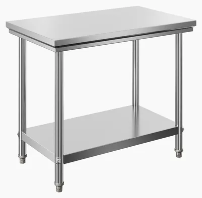 Produktbild von Wiltec Edelstahl Tisch Arbeitstisch Edelstahltisch mit Ablage 100x60x85cm für Gastro Küche Werkstatt Garten Keller mit höhenverstellbare Füßen