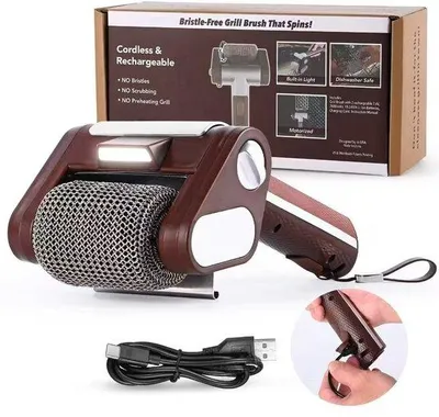 Produktbild von Elektrische grillreinigingsborstel mit LED-Licht - 350 Umdrehungen pro Minute - Grillreinigungszubehör für alle Grills - Braun