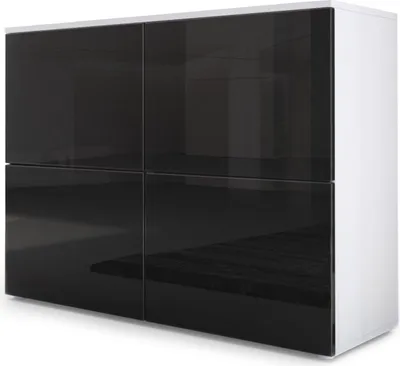 Produktbild von Vladon Sideboard Rova,  Germany, Kommode mit 4 Türen, Weiß matt/Schwarz Hochglanz (92 x 72 x 35 cm)