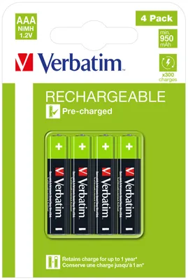 Produktbild von Verbatim RECHARGEABLE BATTERY AAA 4 PACK / HR03
