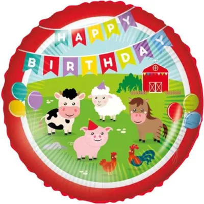 Productafbeelding van 18"/Ø45 cm folieballon "Fijne verjaardag" met boerderijd Thema