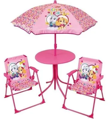 Obrázok produktu pre Záhradný nábytok FUN HOUSE PAT'PATROUILLE - 1 stôl 46xø46 cm, 2 stoličky V.53xŠ.38,5xH.37,5cm a 1 slnečník