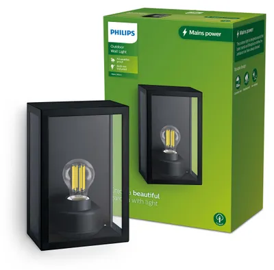 Zdjęcie produktu dla Philips Kinkiet Alzor 25 W E27 bez żarówki, Oświetlenie zewnętrzne ścienne, Czarny, Metal, IP44, Patio, Ogród, I