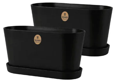 Produktbild von Vyveo - Blumentopf Varda mit Untersetzer - 2er-Set - Schwarz - 18x10x11