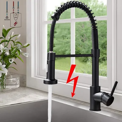 Obrázek produktu pro Kuchyňská baterie s nízkým tlakem, černá, nerezová ocel, výsuvná, otočná o 360°