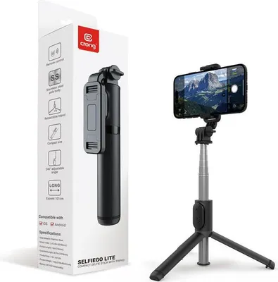 Zdjęcie produktu dla Crong Compact selfie stick Bluetooth tripod black