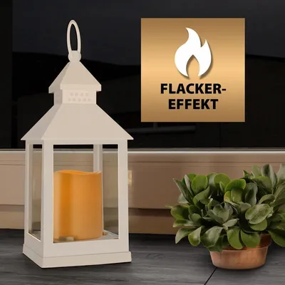 Produktbild von LED Laterne blaze-it mit Kerzenoptik und Flackereffekt, Windlicht inkl. Aufhängering, in Weiß, Eaxus