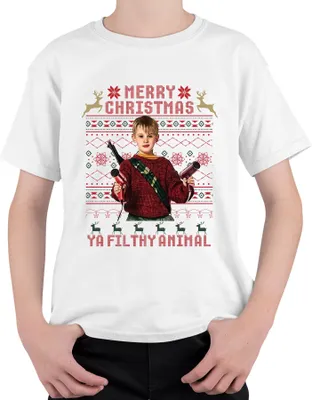 Produktbild von Merry Christmas Ya Filthy Animal Weihnachten Kevin Kult Humor Uni Kinder T-Shirt, Weiß, 152