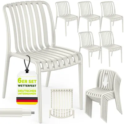 Produktbild von tillvex® Gartenstühle 6er Set Stapelbar Wetterfest | Outdoor Stühle bis 120kg belastbar | Gartenstühle Outdoor | Terrassenstuhl Gartenmöbel Balkon Garten Terrasse