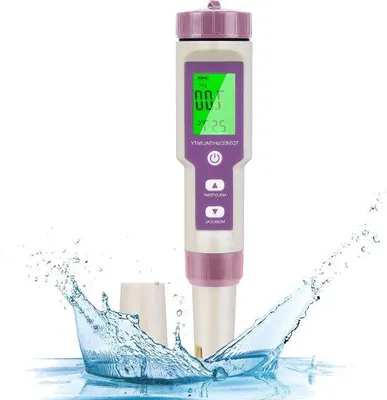 Productafbeelding van Famanu 5-in-1 pH-, TDS-, EC- en temperatuurmeter met achtergrondverlichting - pH-bereik: 0-14