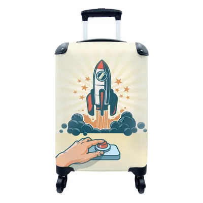 Obrázok produktu pre Kufrík Ručná batožina na kolieskach Malý cestovný kufor so 4 kolieskami Vintage - raketa - tlačidlo - Veľkosť kabíny < 55x40x23 cm & 55x40x20 cm -