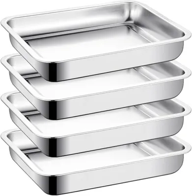 Produktbild von PolkaHome® 4er Set Backblech Edelstahl 27x20x4,8 cm - Ofenform, Bratpfanne, Serviertablett, Spülmaschinenfest