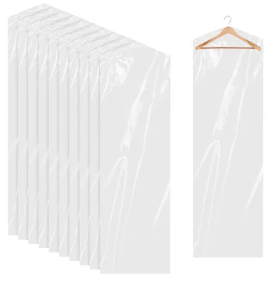 Produktbild von 10 lange Kleidersäcke – Transparenter Kunststoff – Für Kleider, Anzüge & Tanzkostüme – 60 x 180 cm