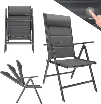 Produktbild von GARMIO® Gartenstuhl Balkonstuhl FLORENZ anthrazit, 7-fach verstellbar, klappbar, inkl. Nackenkissen, für Terrasse