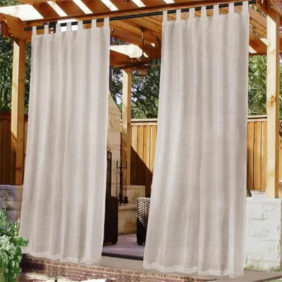 Produktbild von Pavillon Dach und -Seitenteil Outdoor-Vorhänge, wetterfest, halbtransparent, wasserdicht, 2 Stück, Terrassenvorhänge mit Befestigung, Leinenoptik, Out