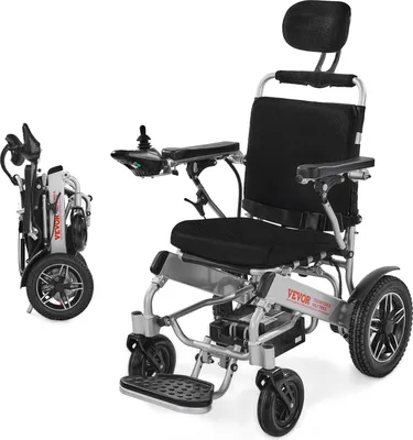 Image de VEVOR Fauteuil roulant électrique pliable, scooter médical jusqu'à 136 kg, fauteuil roulant électrique avec dossier réglable, autonomie de 21 km, pour personnes âgées et handicapées, facile à transporter