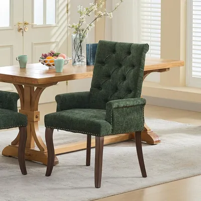 Produktbild von Esszimmerstuhl mit Chenille-Bezug und Armlehnen Küchenstühle Freizeitstühlec für Esszimmer und Küche Grün