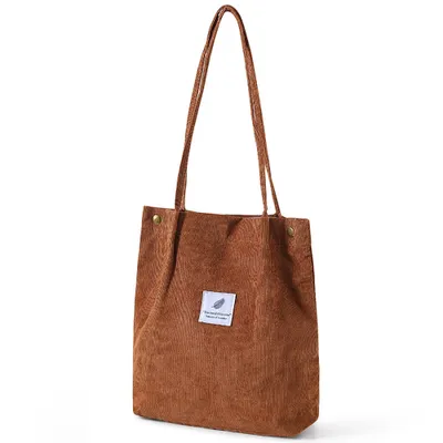 Produktbild von Damen Kordsamt Schultertasche, Henkeltasche, Shopper Stofftasche für Alltag, A0308 Braun
