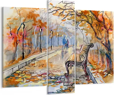 Produktbild von Bild auf Leinwand - Leinwandbild - Path Bench Herbst Frau - 95x80cm - Wand Bild - Wanddeko - Leinwanddruck - Bilder - Kunstdruck - Wanddekoration - Leinwand bilder - Wandkunst - CB95x80-3000
