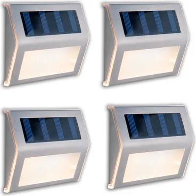 Produktbild von Näve Leuchten LED Solarleuchte LEON mit LED Platine LED Solarleuchte LEON mit LED Platine 4er-Set LED Solar-/Außenleuchte "LEON", Lampe für den Außenbereich im Modern-Style, aus Metall und Kunststoff in stahl-blank, 10 x 2,2 x 8,2 cm, mit LED Platine – mit Schiebeschalter – Dämmerungssensor
