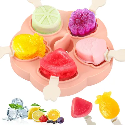 Produktbild von Eisformen Eis am Stiel Silikon, 5 Zellen Eis am Stiel Formen BPA Frei für Kinder und Baby, Mini Eisförmchen Popsicle Molds mit Stiel und Deckel