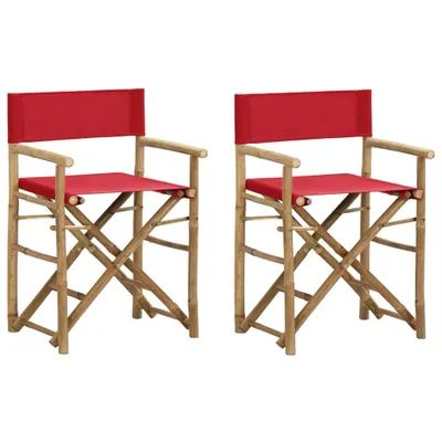 Image de vidaXL Chaises de régie pliantes 2 pcs. Rouge bambou et tissu