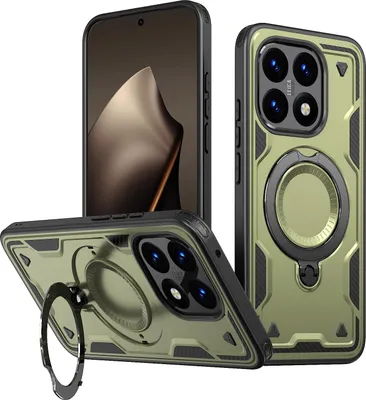 Produktbild von Dual Layer Hülle für Xiaomi 15T mit Ring Ständer Magnetisch Stoßfest Handyhülle Grün