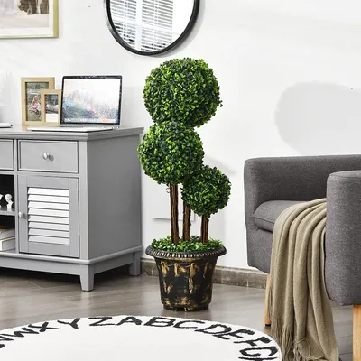 Zdjęcie produktu dla COSTWAY sztuczna roślina 91cm, sztuczne zielone rośliny z realistycznymi liśćmi, sztuczne drzewko z doniczką, dekoracyjna roślina doniczkowa do biura domowego