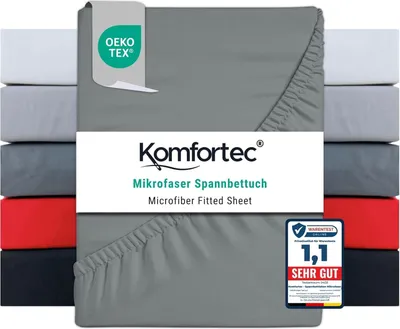 Produktbild von Komfortec Mikrofaser Spannbettlaken 90x200 cm – Weiches Spannbetttuch mit Rundumgummi Fitted Sheet für Matratzen bis 30 Grau Pflegeleicht &